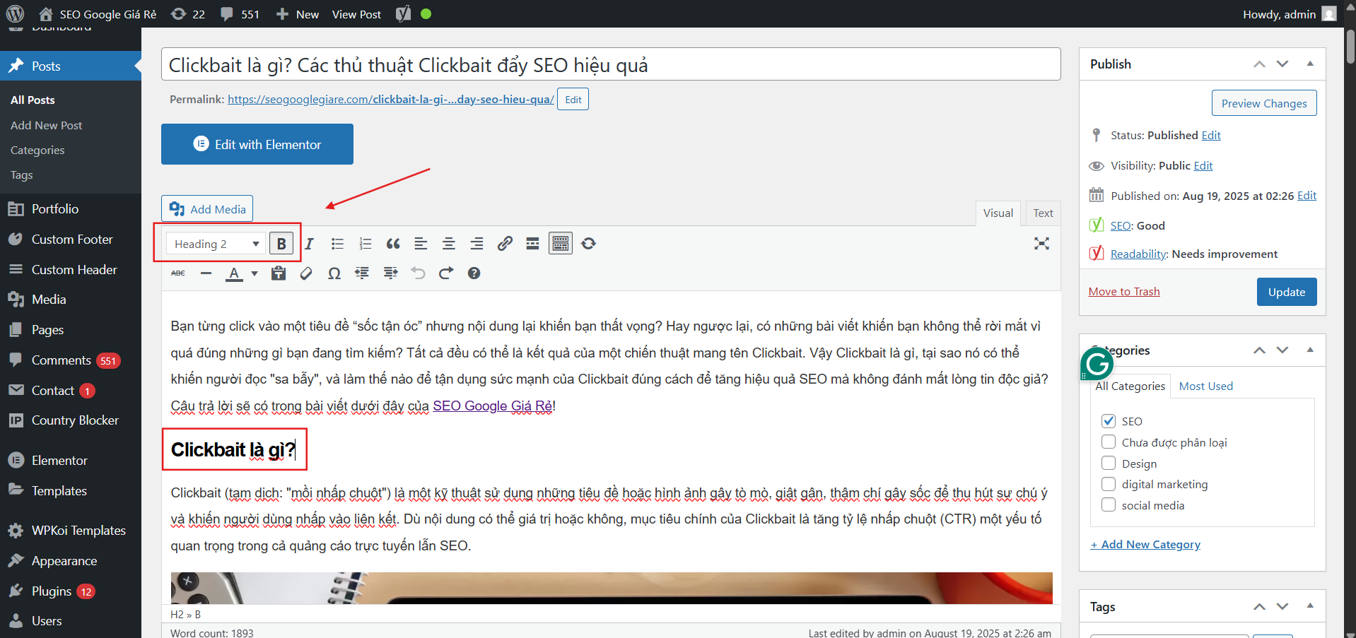 Sử dụng Article Heading theo đúng cấp bậc logic