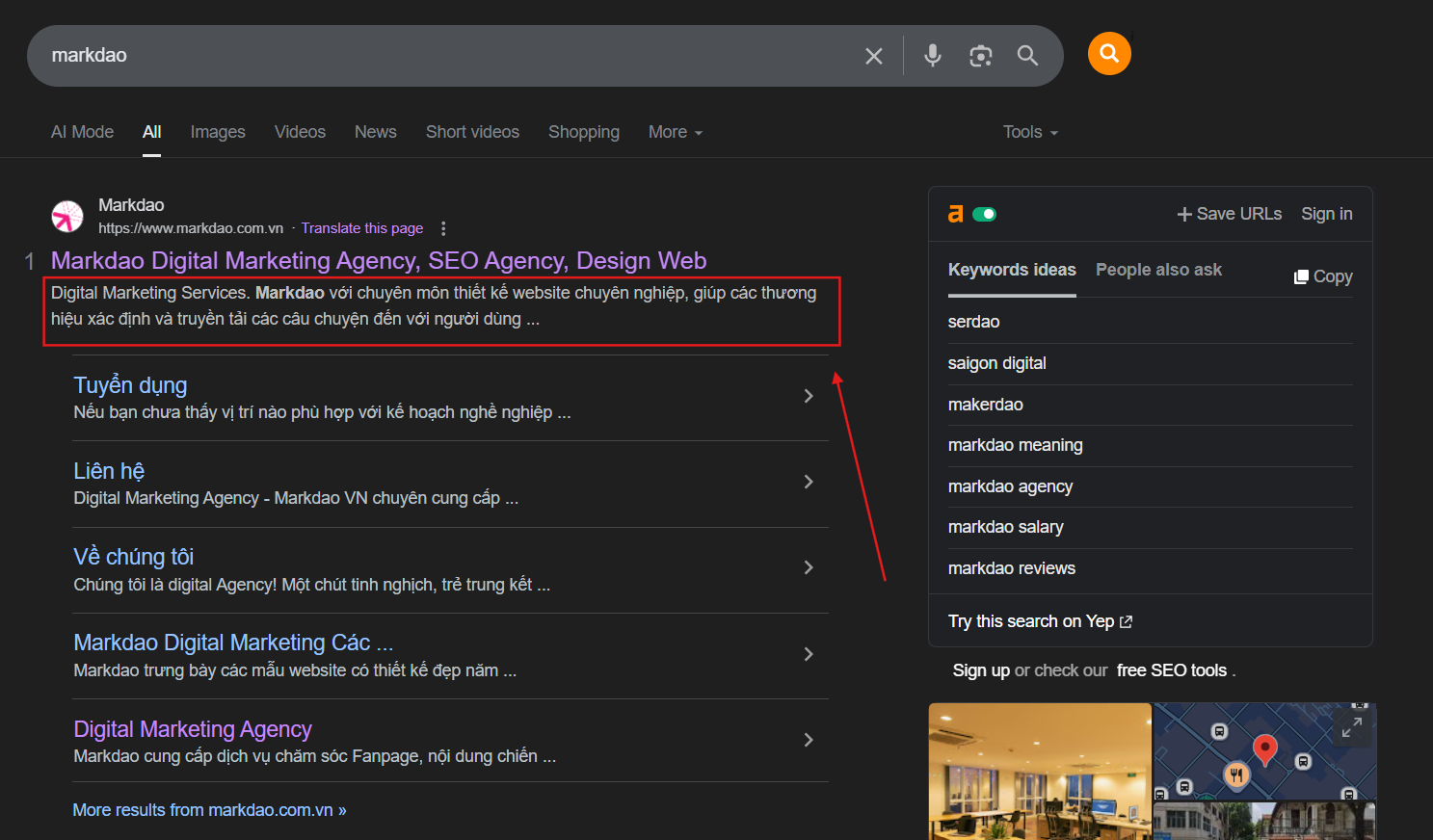 Meta description là đoạn mô tả ngắn gọn (khoảng 160 ký tự) đặt trong phần head của trang